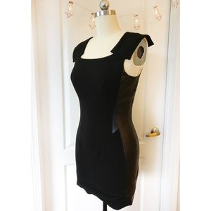 ARK & CO Black Faux Leather Panel Sheath Dress LBD
